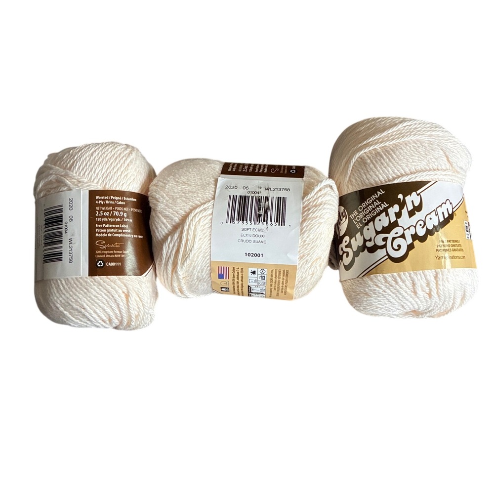 Lily Yarn Lot 3 Sugar 'n Cream ecru cotton NEW skeins balls crochet knit worsted